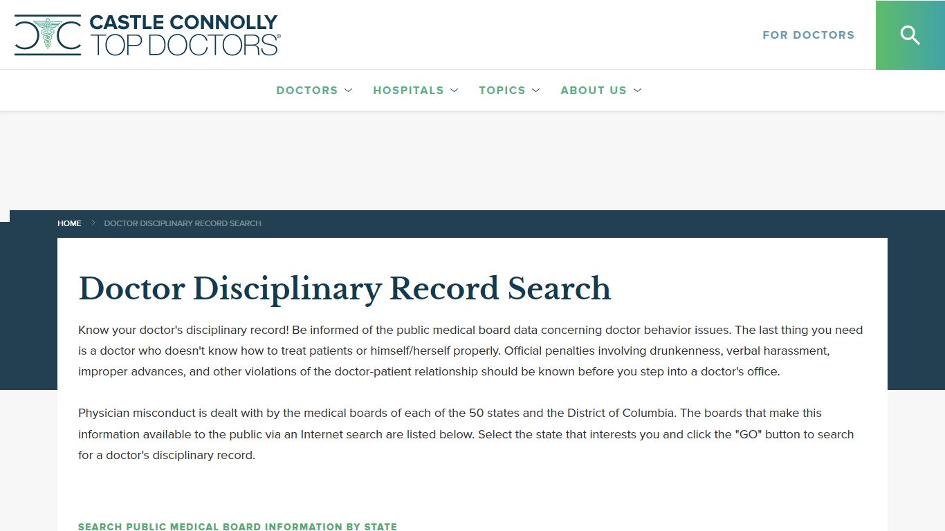 Doctor Disciplinary Record Search - Castle Connolly